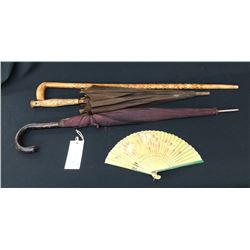 Antique Cane, Umbrellas and Fan