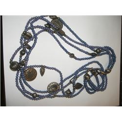 Vintage Blue Beaded with Pendants Necklace