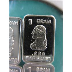 4 x .999 Fine Silver 1 gram George Washington bars