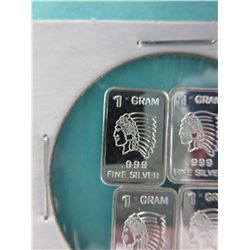 4 x .999 Fine Silver 1 gram Native Indian art bars