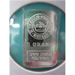 .999 Fine Silver 5 gram Monarch Mint Investor bar