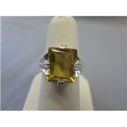 Huge 6.14 CT Emerald cut Citrine solitaire ring