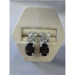 New 3 CT Oval Garnet & Diamond stud earrings
