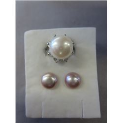 Freshwater pearl & crystal earring & ring set