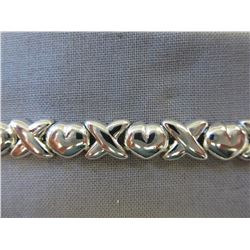 New Silver Heart and 'X' design link bracelet