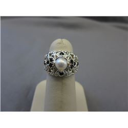 Freshwater Pearl & Black Topaz ring
