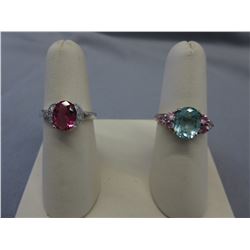 Estate - Sterling  Pink Quartz & Blue Topaz rings