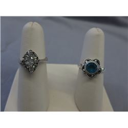 Estate - Sterling Blue Topaz & cut crystal rings