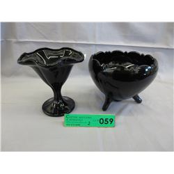 Vintage Italian black amethyst glass bowl & vase