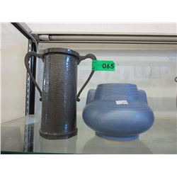 Hammered metal & glazed ceramic vases