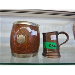 Georgian Copper tankard & Oak biscuit barrel