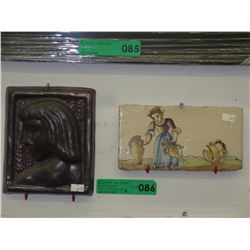 2 Vintage glazed ceramic tiles