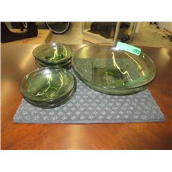Vintage green glass salad bowl set