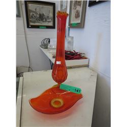 2 Orange art glass pieces