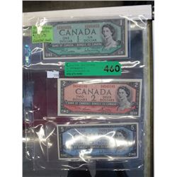 3 x 1954 Canadian bank notes