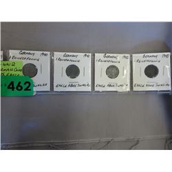 4 WWII German coins with Eagle over Swastika