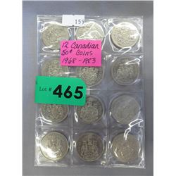 12 Canadian 50¢ coins - 1968-1983