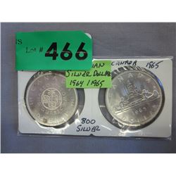 2 Canadian $1 coins - 1964 & 1965