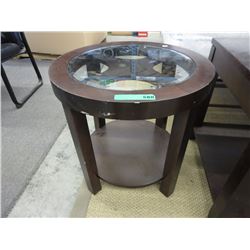 Round coffee table with glass insert top