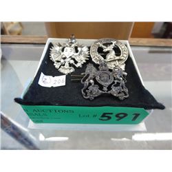 3 Vintage cap badges/pins