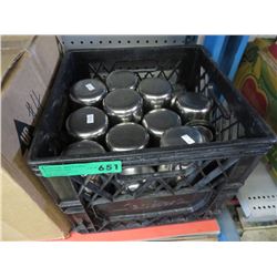 Stainless steel condiment bowls in milk crate