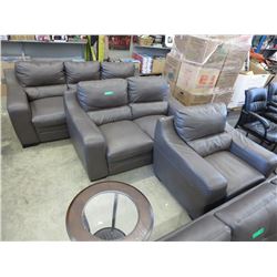 NEW - 3 Piece Grey Leather Living Room Suite