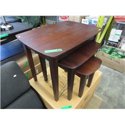 NEW - 3 Piece solid wood nesting table set