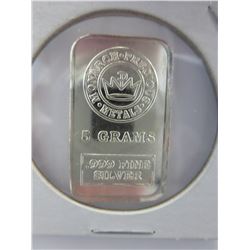 .999 Fine Silver - 5 gram Monarch Mint bar
