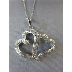 Sterling Silver & Diamond double heart necklace