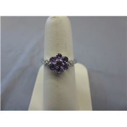 Sterling Silver, Amethyst & Diamond cluster ring