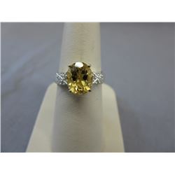 Sterling Silver, Oval Citrine & Diamond ring