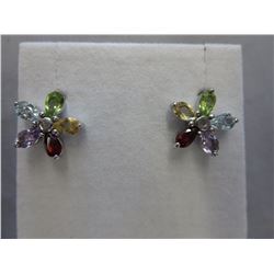 New multi gemstone flower design earrings