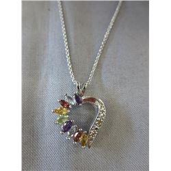 Sterling Silver & Multi-Gemstone Heart Necklace