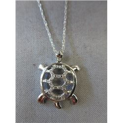 Sterling Silver Diamond-Studded Turtle Necklace