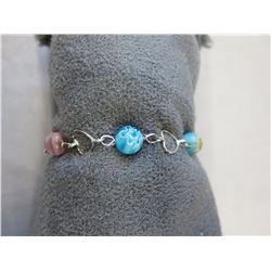 Sterling Silver heart & Murano glass link bracelet