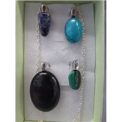 Sterling Silver necklace with 4 gemstone pendants