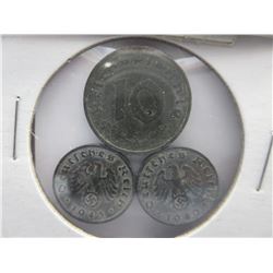 10 Nazi German WWII Eagle & Swastika coins