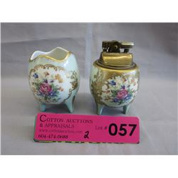 Vintage French hand painted lighter & holder