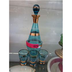 Vintage Bohemian glass decanter with 3 glasses