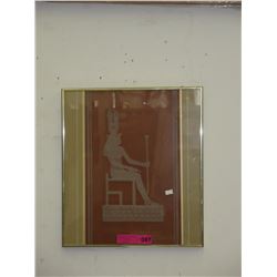 Framed Egyptian themed etching on glass
