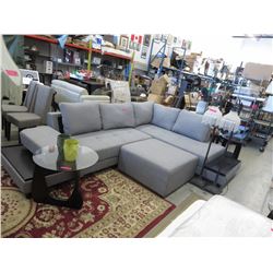 NEW - Grey Upholstered Sectional with Ottoman