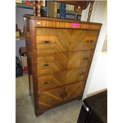 Vintage wood dresser with chevron veneer
