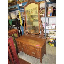 Vintage wood dressing table with tilt back mirror