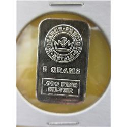 5 Gram .999 Fine Silver Monarch Mint bar
