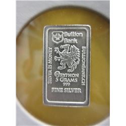 5 Gram .999 Fine Silver Gryphon bar - Swiss Mint
