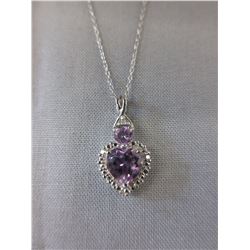 Purple Amethyst  -  Double Heart necklace