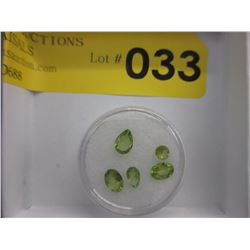 Gem jar of 5 assorted cut green Peridot gemstones