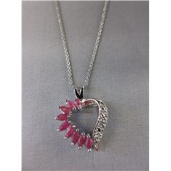 Red Ruby & Diamond heart necklace - Marquise cut