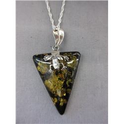 HUGE! Green Amber leaf & frog motif pendant
