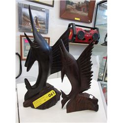 2 Vintage carved wood Swordfish - as is